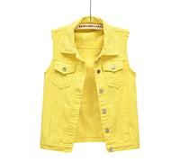 NLAVW Women's Denim Vest Denim Waistcoat Plus Size 5XL-6XL Short Sleeveless Jacket Waistcoat Vintage Jeans Vest Women's Ripped Cardigan,Yellow,6XL