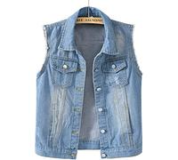 NLAVW Women's Denim Vest Denim Waistcoat Plus Size 5XL-6XL Short Sleeveless Jacket Waistcoat Vintage Jeans Vest Women's Ripped Cardigan,light blue,XXL