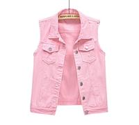 NLAVW Women's Denim Vest Denim Waistcoat Plus Size 5XL-6XL Short Sleeveless Jacket Waistcoat Vintage Jeans Vest Women's Ripped Cardigan,Pink,6XL