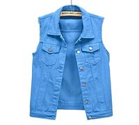 NLAVW Women's Denim Vest Denim Waistcoat Plus Size 5XL-6XL Short Sleeveless Jacket Waistcoat Vintage Jeans Vest Women's Ripped Cardigan,Blue,6XL