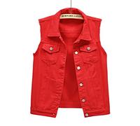 NLAVW Women's Denim Vest Denim Waistcoat Plus Size 5XL-6XL Short Sleeveless Jacket Waistcoat Vintage Jeans Vest Women's Ripped Cardigan,Red,4XL
