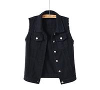 NLAVW Women's Denim Vest Denim Waistcoat Plus Size 5XL-6XL Short Sleeveless Jacket Waistcoat Vintage Jeans Vest Women's Ripped Cardigan,Black,L