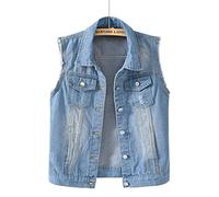 NLAVW Women's Denim Vest Denim Waistcoat Plus Size 5XL-6XL Short Sleeveless Jacket Waistcoat Vintage Jeans Vest Women's Ripped Cardigan,Chrome,L
