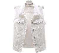 NLAVW Women's Denim Vest Denim Waistcoat Plus Size 5XL-6XL Short Sleeveless Jacket Waistcoat Vintage Jeans Vest Women's Ripped Cardigan,white,L