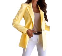 NLAVW Women's Long Blazer Elegant Open Front Business Suit Jacket Sporty Stretch Jacket with Pockets,yellow,XL