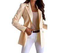NLAVW Women's Long Blazer Elegant Open Front Business Suit Jacket Sporty Stretch Jacket with Pockets,Khaki,M