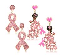 NLCAC 2 Pairs Breast Cancer Awareness Earrings Fight Blessed Pink Ribbon Earrings Breast Cancer Awareness Accessories Support Jewelry for Women, Zinc, No Gemstone