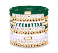 NLCAC 9 Pack Game Day Bracelets Stackable Heishi Beaded Stretchy Bracelet Preppy Jewelry Baseball Football Team Bracelets Sports Fan Accessories Gifts, One Size, clay, no gemstone