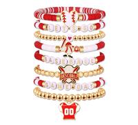 NLCAC Baseball Bracelets for Women Heishi Beaded Game Day Stretchy Bracelet Baseball Mom Accessories Jewelry Sports Fan Gifts, One Size, beads, no gemstone