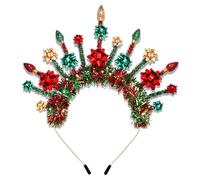 NLCAC Christmas Headband Glitter Tinsel Holiday Bows Light Bulb Head Bopper Crown Headband Santa Xmas Party Headwear Christmas Gifts for Women(Bows Bulb)