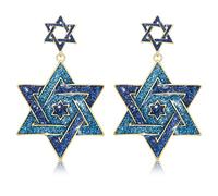 NLCAC Hanukkah Earrings Beaded Star of David Earrings Blue Hanukkah Festive Stars Drop Dangle Earrings Jewelry Gifts for Women, 1.8, Zinc, No Gemstone