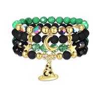 NLCAC Pink Green Witch Princess Friendship Matching Bracelets Crown Witch Hat Bracelets for Elphaba Glinda Fans Witch Merch Jewelry BFF Couples Accessories Gifts, M, Bead, no gemstone