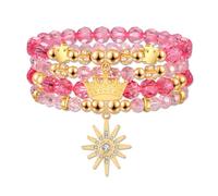 NLCAC Pink Green Witch Princess Friendship Matching Bracelets Crown Witch Hat Bracelets for Elphaba Glinda Fans Witch Merch Jewelry BFF Couples Accessories Gifts, M, Bead, no gemstone