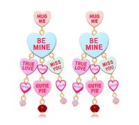 NLCAC Valentines Earrings for Women Conversation Candy Heart Earrings Statement Drop Dangle Earrings Valentines Day Gifts for Her, One Size, Alloy Steel, No Gemstone