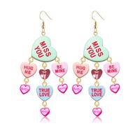 NLCAC Valentines Earrings for Women Conversation Candy Heart Earrings Statement Drop Dangle Earrings Valentines Day Gifts for Her, One Size, Alloy Steel, No Gemstone