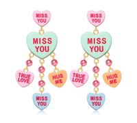 NLCAC Valentines Earrings for Women Conversation Candy Heart Earrings Statement Drop Dangle Earrings Valentines Day Gifts for Her, One Size, Alloy Steel, No Gemstone