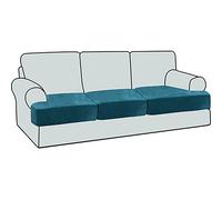 NLCYYQ Stretch Sofa T Cushion Seat Covers Velvet, Sofa Couch Cushion Slipcovers for Individual T-cushions Non-Slip with Elastic Bottom (Teal,3 Seater/Sofa)