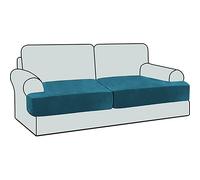 NLCYYQ Stretch Sofa T Cushion Seat Covers Velvet, Sofa Couch Cushion Slipcovers for Individual T-cushions Non-Slip with Elastic Bottom (Teal,2 Seater/Loveseat)