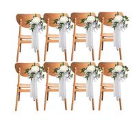 NLDGR 8Pcs Wedding Aisle Chair Decorations,Artificial Wedding Chair Flower White Pew Flowers for Wedding Ceremony Chair Pew Flowers for Church Chair Decorations