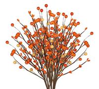 NLDGR Christmas Berry Stems, Faux Pumpkin Berry Picks Artificial Pumpkin Branches Fake Orange Pumpkin Stems with Berries for Thanksgiving Autumn Harvest Christmas Decoration(Orange)