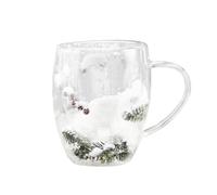NLDGR Christmas Double Wall Glass Coffee Mugs, Borosilicate Glass Mugs with Snowflake Lid, Cute Mugs for Cappuccino Milk Cafe Juice Clear Glass Tea Cup Set Christmas Gifts (Transparent)
