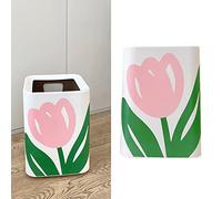 NLDGR Trash Can Floral Trash Can, Cute Trash Can Floral Trash Can, Modern Style Garbage Waste Basket, for Kitchen Bathroom Bedroom (Square Small Size)