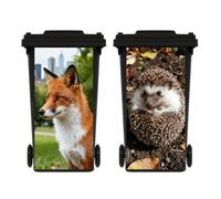 NLDWA 2 Sheets Hedgehog and Fox Wheelie Bin Stickers, Self Adhesive Dustbin Sticker Decorative Decal for House Decoration, Fridge, Bins Wall