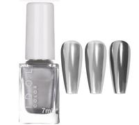 NLFOX Metallic Nail Polish - 3D Mirror Silver - Quick Dry Chrome - Metal Effect - Breathable French Manicure - No UV Lamp