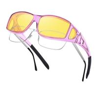 Nlieanuc Fit Over Night Driving Glaases Polarised - Anti Glare Wrap Around Night Vision Goggles for Men Women Yellow Over Glasses Sunglasses (Clear Purple Yellow)