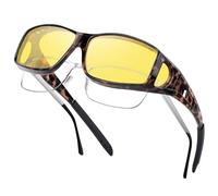 Nlieanuc Fit Over Night Driving Glaases Polarised - Anti Glare Wrap Around Night Vision Goggles for Men Women Yellow Over Glasses Sunglasses (Tortoise Yellow)