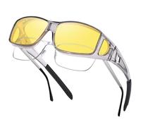 Nlieanuc Fit Over Night Driving Glaases Polarised - Anti Glare Wrap Around Night Vision Goggles for Men Women Yellow Over Glasses Sunglasses (Clear Grey Yellow)