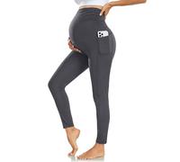 Nlieanuc Maternity Leggings Over Bump with Pockets Pregnancy Soft Belly Support Yoga Pants Stretchy Winter Maternity Trousers Deep Grey