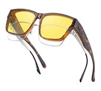 Nlieanuc Polarised Night Driving Over Glasses - Anti Glare Wrap Around Fit Over Night Vision Goggles for Men Women Yellow Over Glasses Sunglasses (Leopard Brown Yellow)