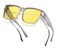 Nlieanuc Polarised Night Driving Over Glasses - Anti Glare Wrap Around Fit Over Night Vision Goggles for Men Women Yellow Over Glasses Sunglasses (Clear Grey Yellow)