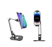 NLIEOPDA Tablet Stand Universal Holder for 4.9" - 12.9" Devices, 360° Rotating Security Stand for iPad, iPad Air, Samsung, Height Adjustable Foldable Table Top(Black)