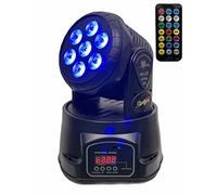 NLIGHTING® Mini Mobile Moving Head WASH LED 7 LED x 10W RGBW Full Color with WHITE, Remote Control + DMX512 XLR for DJ Party Discovery MINI Led Moving Head
