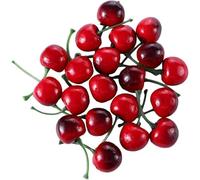 Nlinlin 20 Pcs Artificial Cherries, Lifelike Cherry Ornament Mini Cherry Model Photography Accessories Mini Faux Home Decor, Artificial Fruit, Decorations (Black & Red)