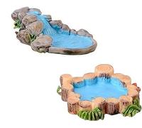 Nlinlin 2Pcs 2 Models Blue DIY Miniature Mini Water Pool Fairy Garden Lawn Ornament for Mountain Dollhouse Decor Craft Outdoor Statues Antique European Village Character and Manor Style, Decorations