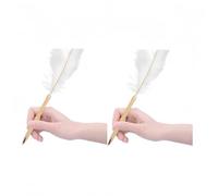 Nlinlin 2Pcs White Feather Pen, Feather Ballpoint Pen Black Inks Pen Wedding Signing Pen Refillable Ballpoint Pen for School Writing,Signatures Pens and Refills Ballpoint Pens