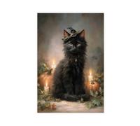 NLKQHTF Black Cat Wearing A Witch Hat Canvas Poster Bedroom Decor Landscape Office Room Decor Gift 12x18inch(30x45cm)