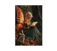 NLKQHTF Fairy Reading to The Rabbit Poster Canvas Poster Bedroom Decor Landscape Office Room Decor Gift 12x18inch(30x45cm)