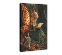 NLKQHTF Fairy Reading to The Rabbit Poster Canvas Poster Wall Art Decor Print Picture Paintings for Living Room Bedroom Decoration 16x24inch(40x60cm)