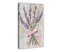 NLKQHTF Lavender Oil Painting Pink Bow Canvas Poster Wall Art Decor Print Picture Paintings for Living Room Bedroom Decoration 16x24inch(40x60cm)
