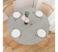 NLMUVW Round Fitted Vinyl Tablecloth with Elastic Edge 100% Waterproof Oil Proof PVC Table Cloth Wipe Clean Table Cover for Indoor and Outdoor, Grey Dot, 45"- 56"