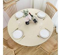 NLMUVW Round Fitted Vinyl Tablecloth with Elastic Edge 100% Waterproof Oil Proof PVC Table Cloth Wipe Clean Table Cover for Indoor and Outdoor, Champagne, 45"- 56"