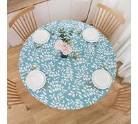 NLMUVW Round Fitted Vinyl Tablecloth with Elastic Edge 100% Waterproof Oil Proof PVC Table Cloth Wipe Clean Table Cover for Indoor and Outdoor, Leaf, 45"- 56"