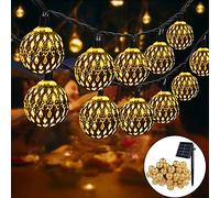 NLNEY Moroccan LED Fairy Lights, Solar 7 m, 50 LEDs, 8 Modes, Weatherproof, Outdoor, 350 Lumen, 3000 K, Warm White, Wedding, Garden, Party