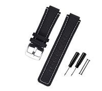 NLNKDTDPAK 24 * 16mm Watch Strap Fit For Timex T2N720 T2N721 TW2T76500 6300 6400 Series Nylon+ Leather Replacement Bracelet For Men Women(Black-silver buckle)