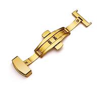 NLNKDTDPAK 316L Semi Automatic Double Press Butterfly Buckle Watch Push Button Fold Silver Clasp Watchband10-22mm(Gold,10mm)