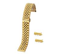 NLNKDTDPAK Butterfly Buckle Stainless Steel Watchband Bracelet Solid Metal Watch Strap Curved End Link 12mm 14mm 16mm 18mm 20mm 22mm(Gold,12mm)